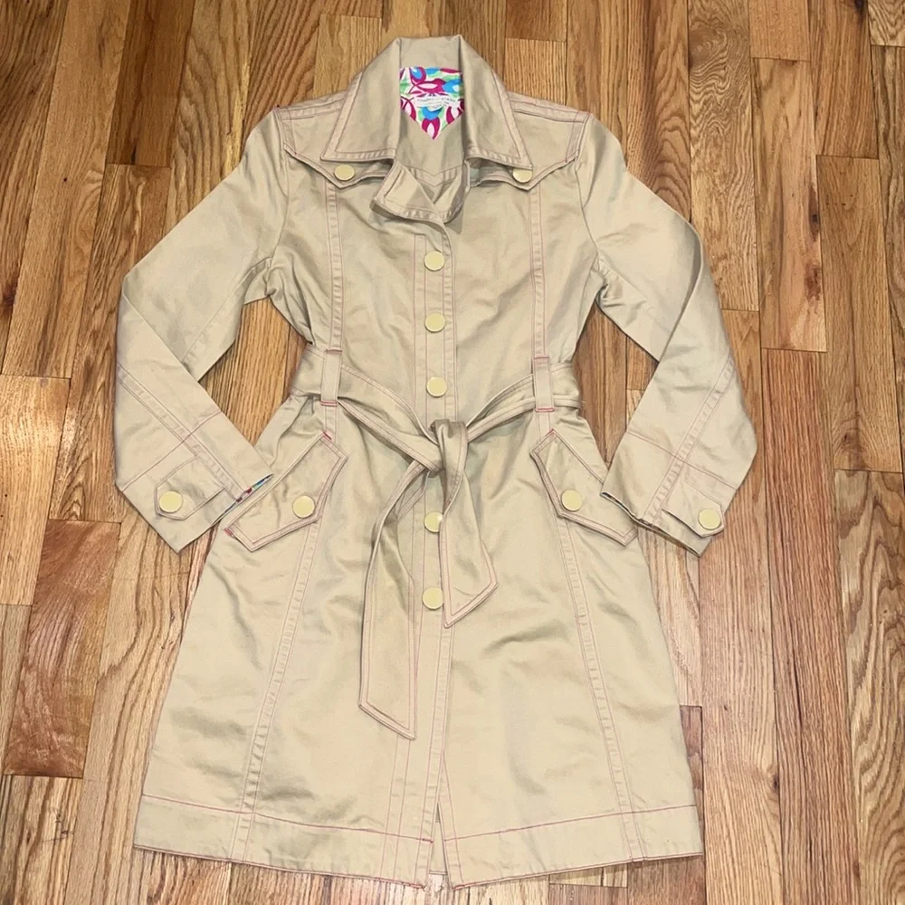 NEW Vintage Khaki Y2K Tommy Hilfiger Jeans  Cotton Tan Trench Coat Snap closur…